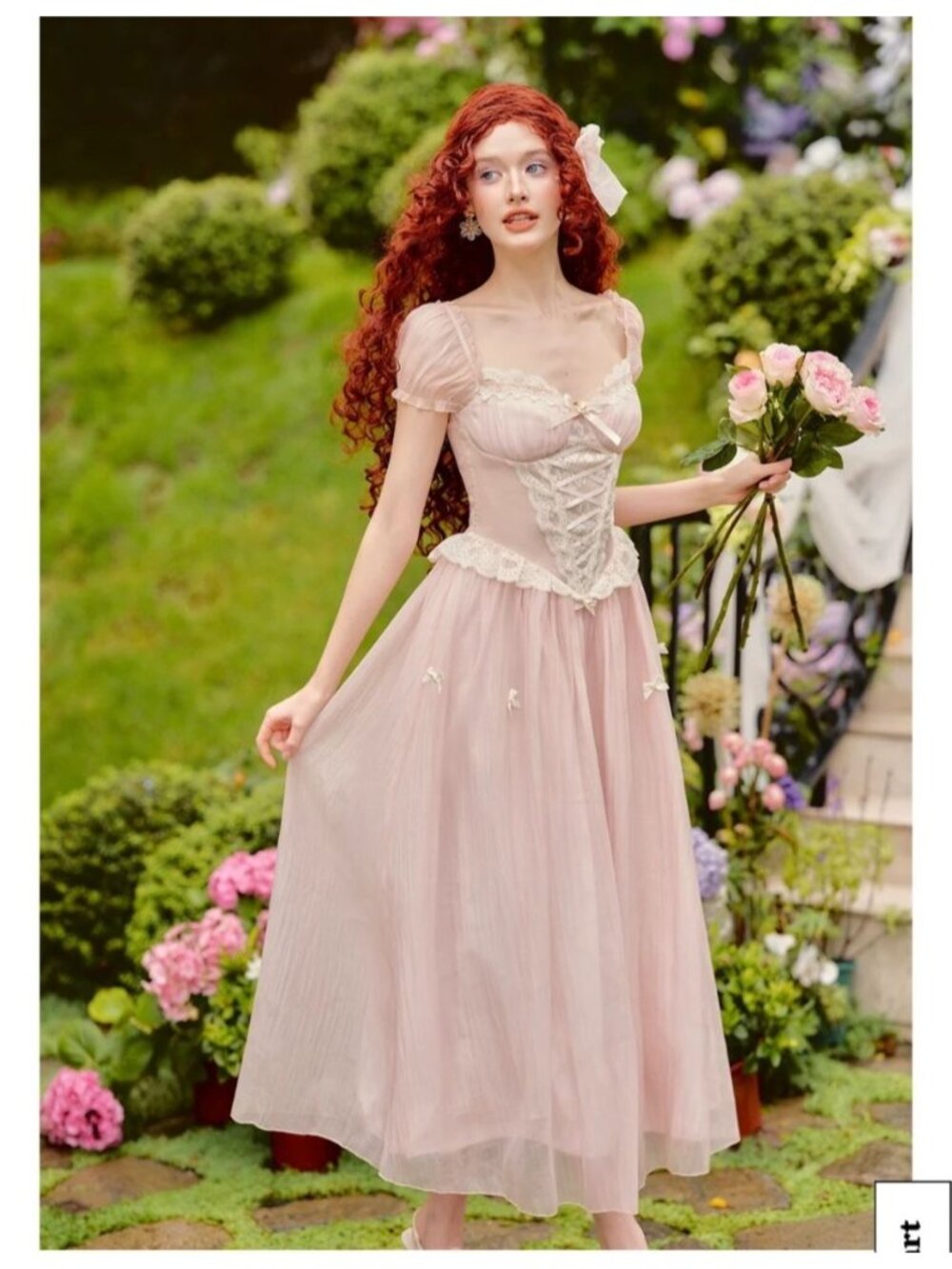 Womens Lacemade 1X Romantic Pink Fairycore Maxi Dress Lace Corset Cottagecore